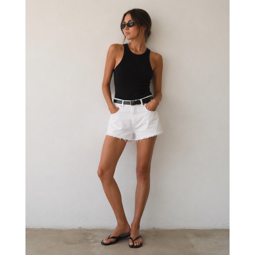 AGOLDE Parker White Jean Shorts Size 30 Distressed Raw Hem Summer Minimalist - Picture 2 of 6